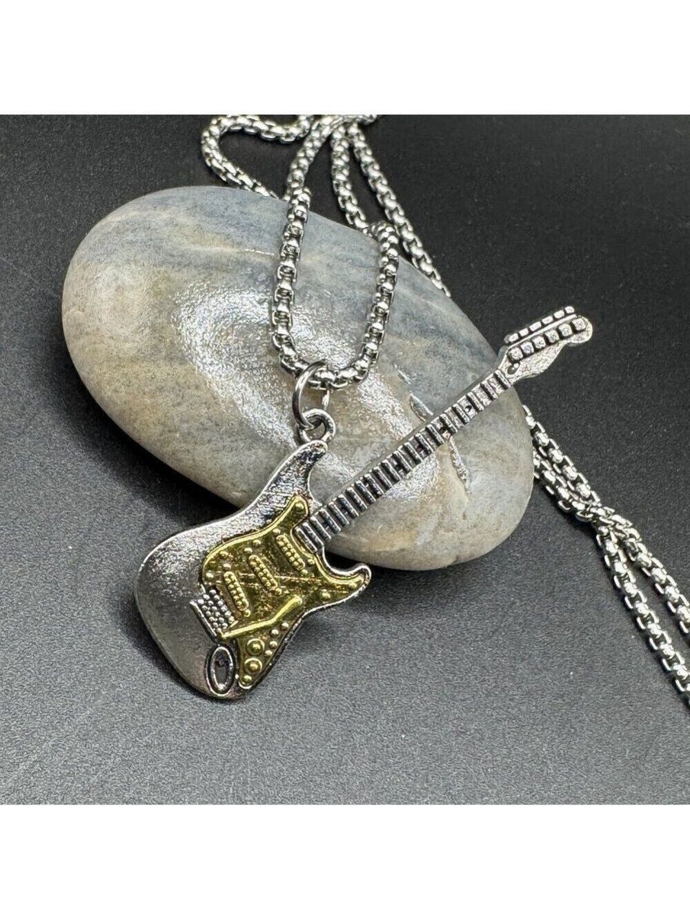 Medium Two Tone Guitar Rocker Necklace #1458